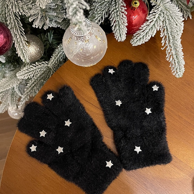 Black/White Lolita Star Plush Gloves