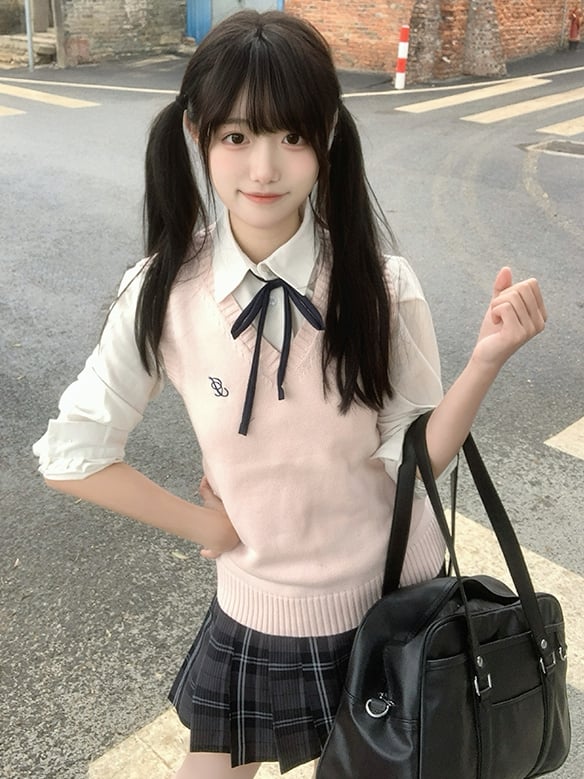 Weste Preppy JK Farbe Uniform Stil Gestrickt 10 V-Ausschnitt Optionen