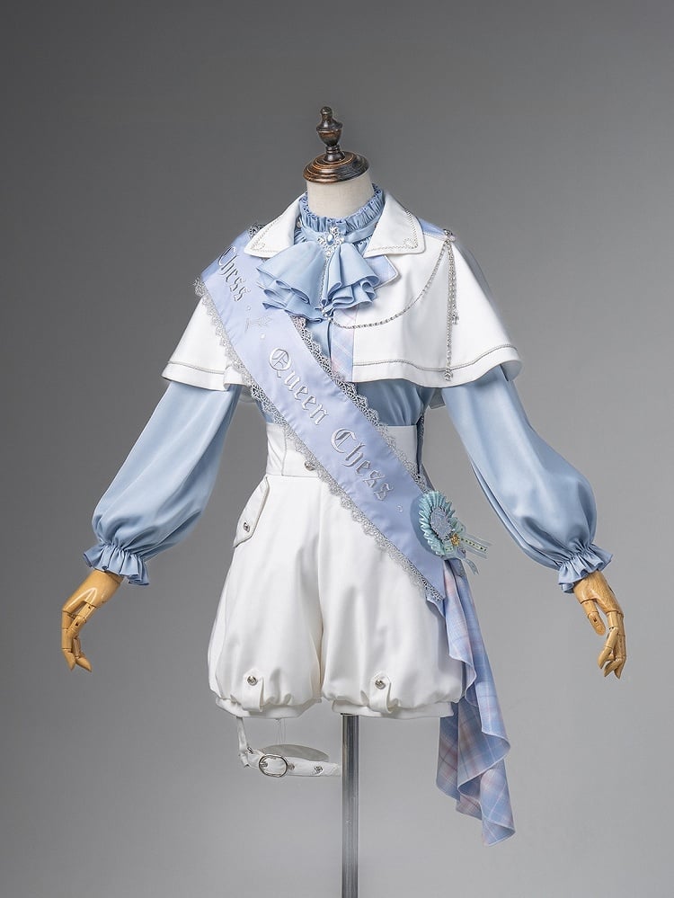 Ouji White Prince Shorts Lolita + and Cape High - Outfit Waist Shirt Blue