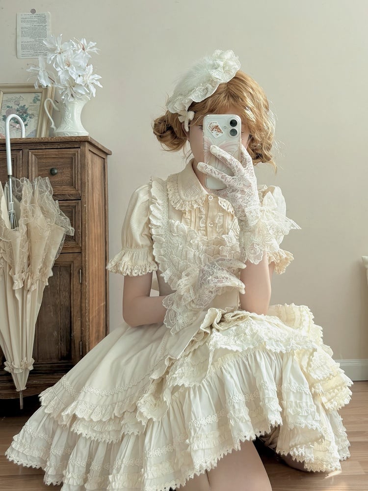 Bead Elegant Hat Beige Feather and Lolita Mini Details
