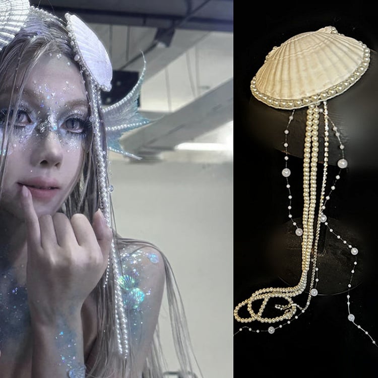 Goth Design Mermaid Shell and Set Sea Bead Chain Fairy Headpieces