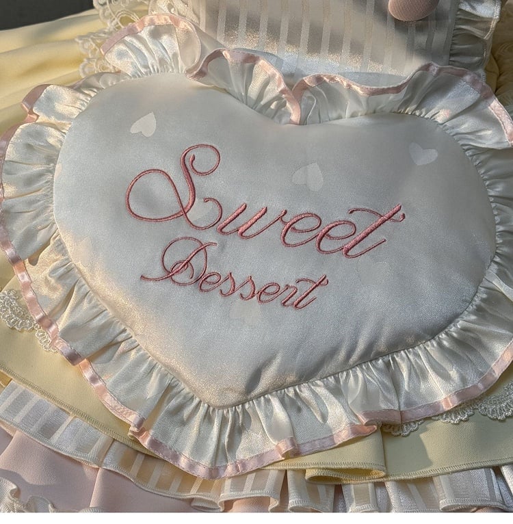 Theme Pink Yellow and Sleeves Puff Lolita Maid Sweet Bunny Dress