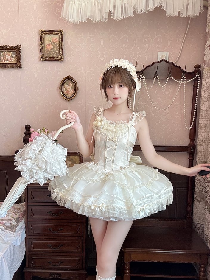 Beige Ruffled Lace Trim Sweet Lolita Hairband