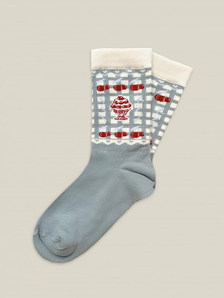 Rot / Weiß / Blaue Baumwollsocken mit Kirschmuster