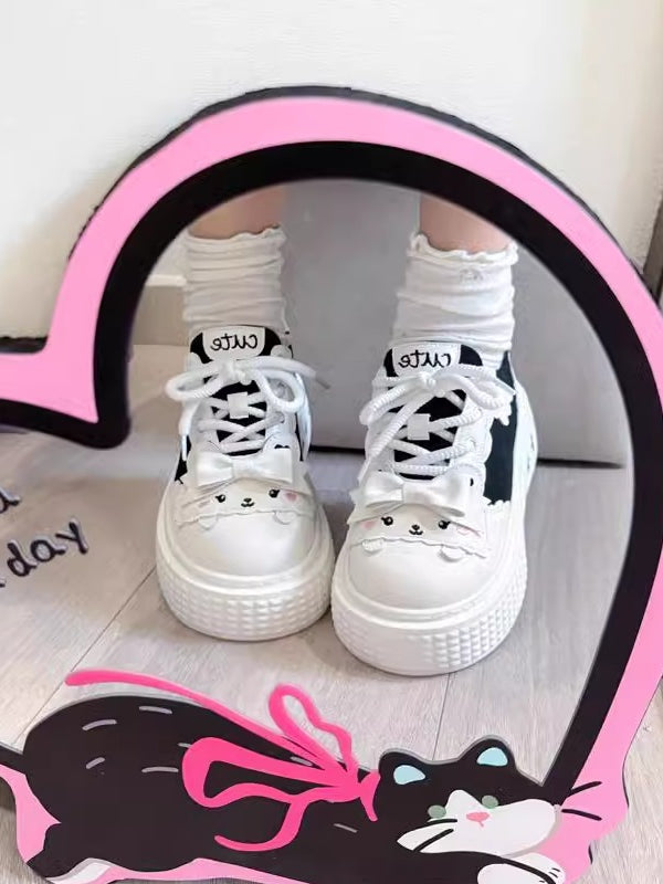 Decor Cute with Shoes Black Canvas White Themed Bow Bunny