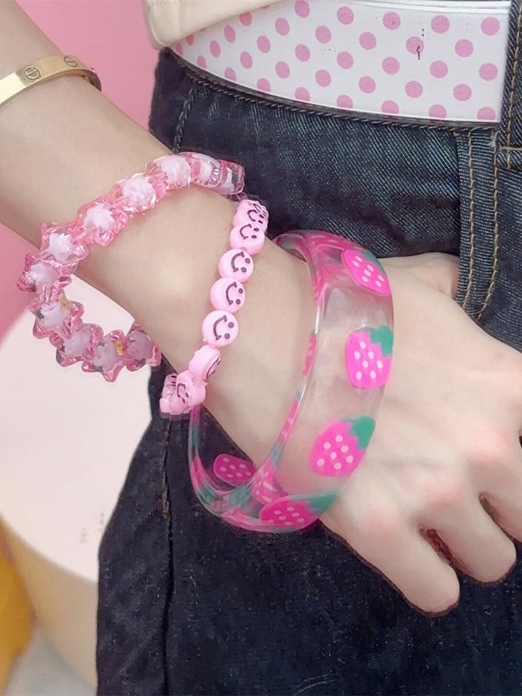 Red/Pink Strawberry Bangle Print Y2K