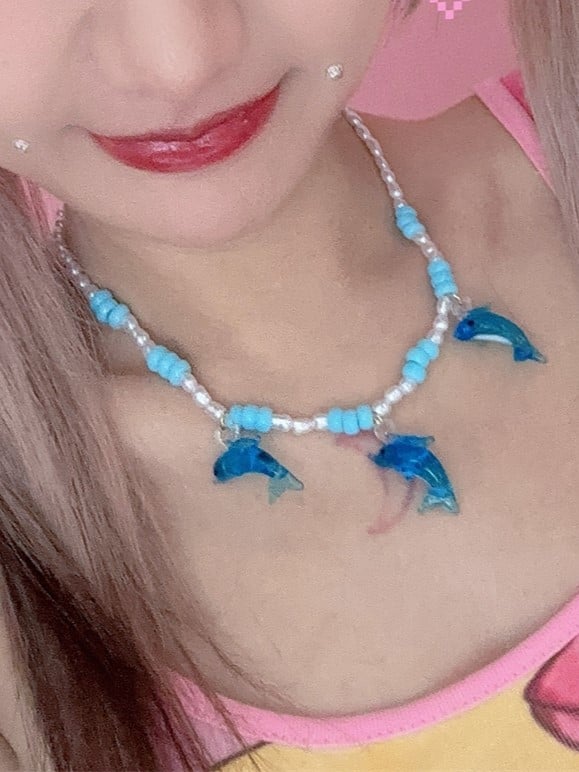 Necklace Blue Pendant Beaded Y2K Dolphin