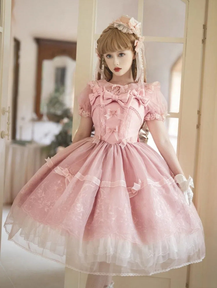 Pink Puff Sleeves Peter Pan Collar Blouse
