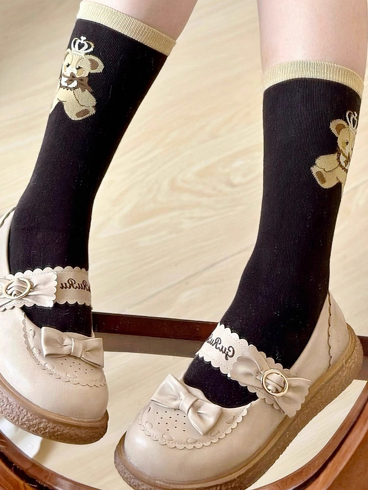 Brown Print Calf Bear Teddy Socks Lolita