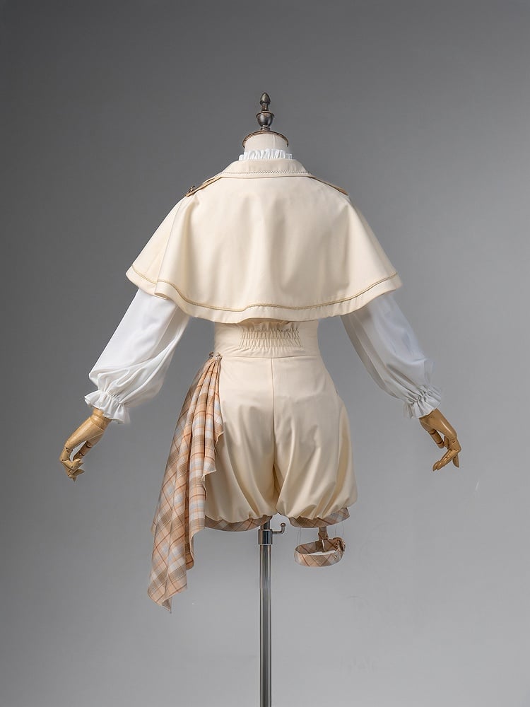 and - Outfit White Ouji Prince Cape Waist Lolita High Shorts Shirt + Gold