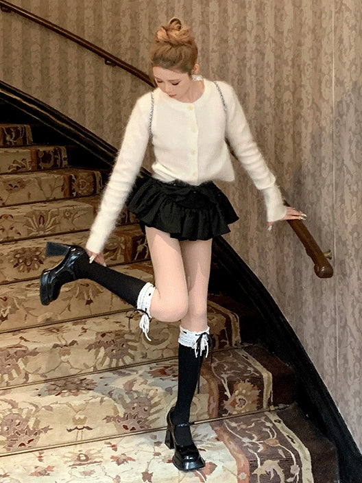 Chaussettes à nœud et bordure en dentelle douce