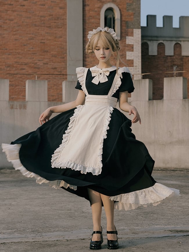 Lolita Lange Beige Version und Dienstmädchen Schwarze Schürze / Kleid Kurz