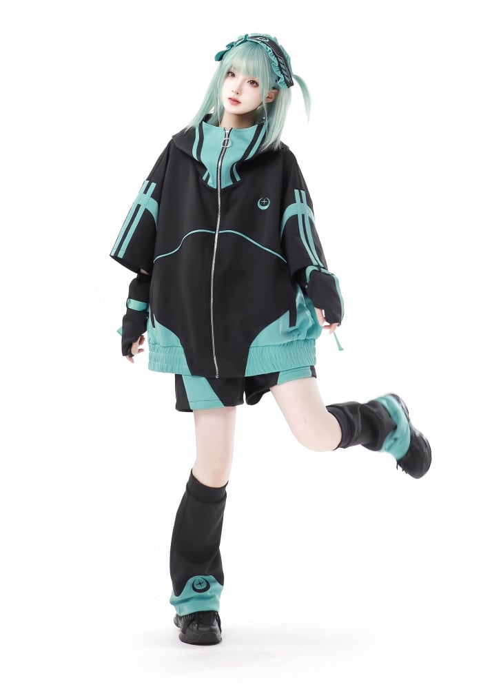 Short de sport Jirai Kei noir et vert