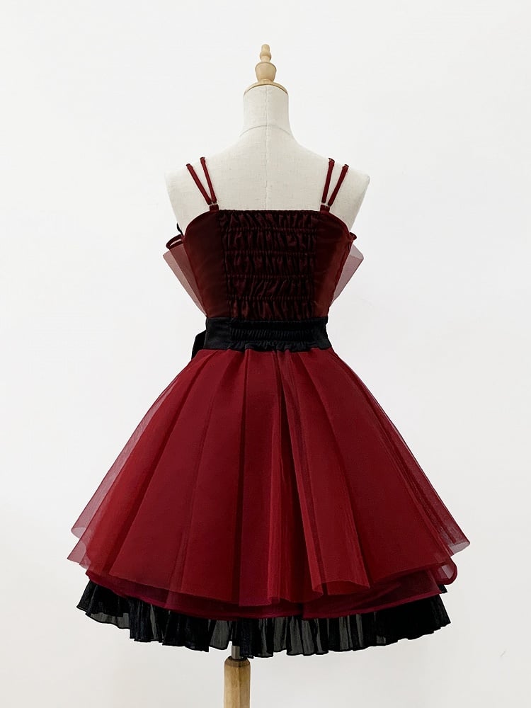 Black Dress Neckline Party Jumper Birthday Straps Floral Red and Lolita Skirt Spaghetti