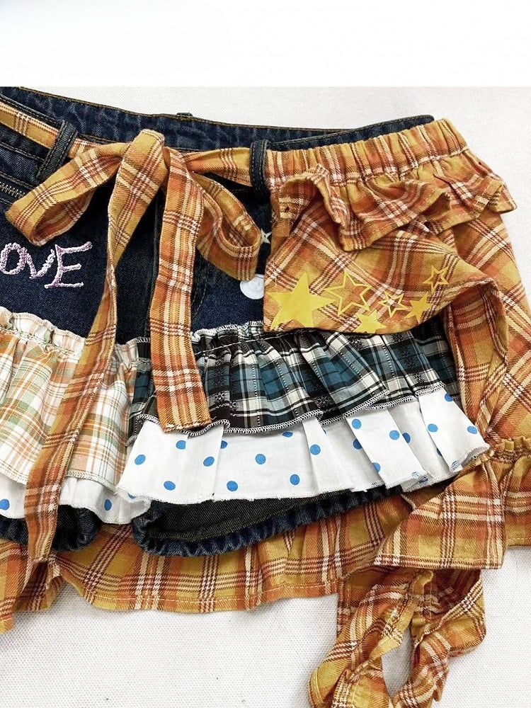 Karierte Shorts und + Muster Polka-Dot Orange Blau Y2K