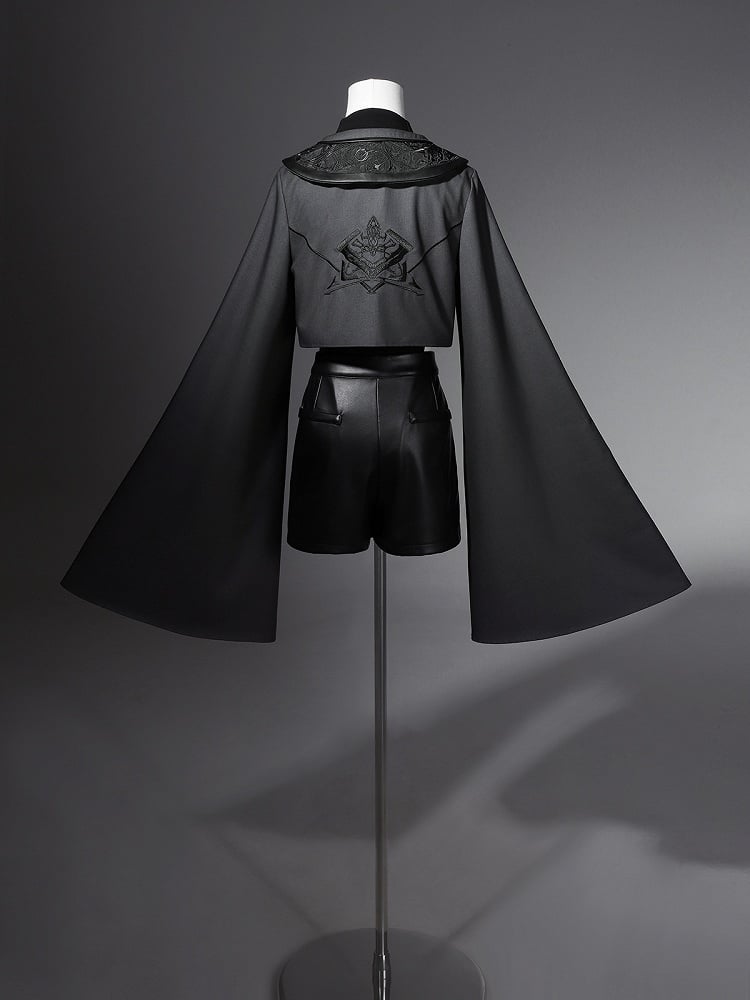 Sleeves XL Overlong Ouji Bodysuit Size Leather Exclusive + Futuristic Shorts Outfit Techwear Black Jacket Cropped Lolita -