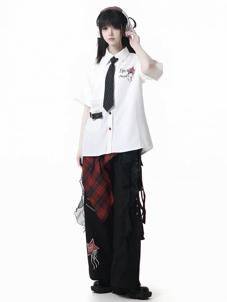 Straight-leg Cargo Black Double Zippers Drawstring Cuffs Pants