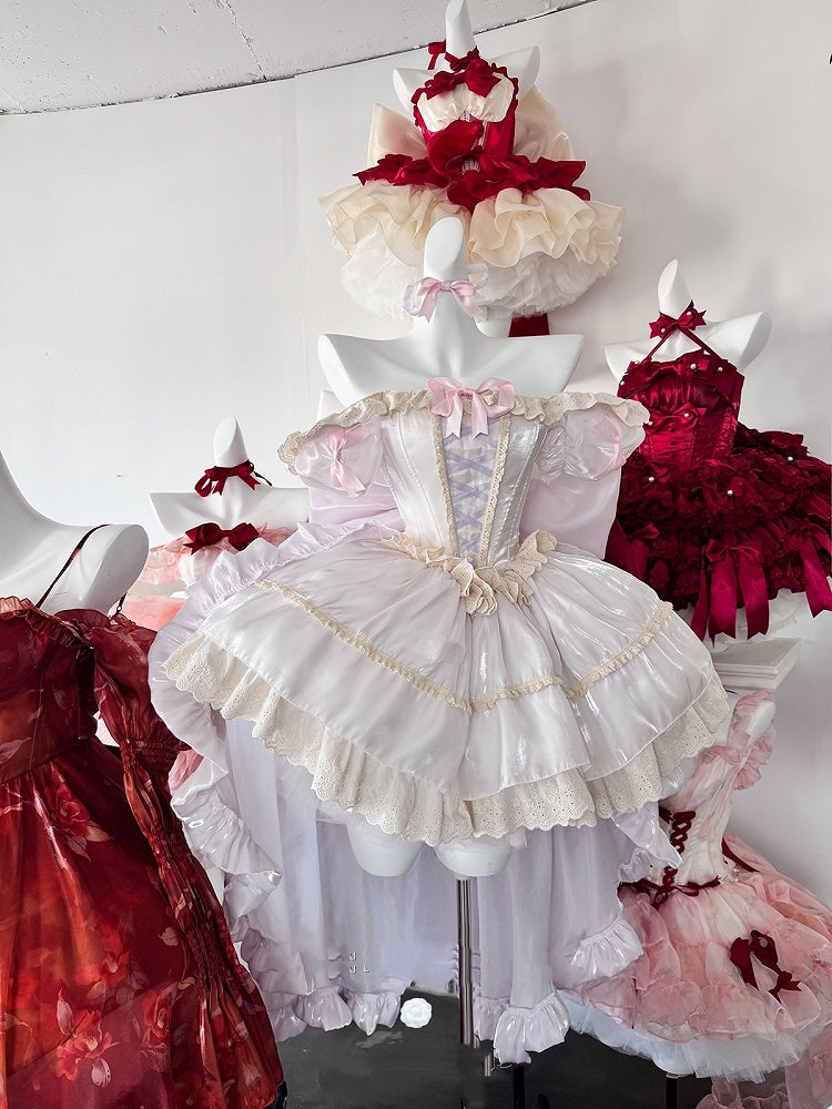 Light Dress Square Neckline and Short Puff Sleeves Sweet Lolita Princess Purple Puffy