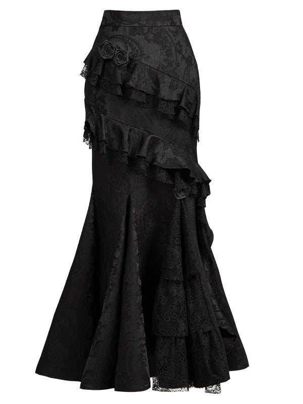 Lolita Trimming Mermaid Gothic Flounce Elegant Black Skirt