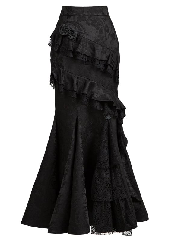 Black Gothic Trimming Lolita Flounce Elegant Mermaid Vampire