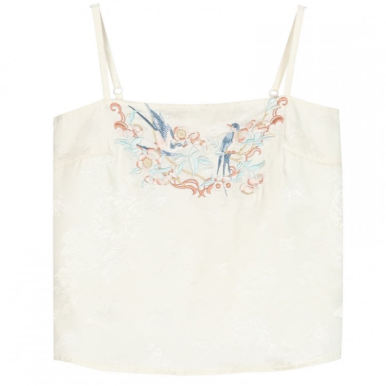Top Bird Floral and Embroidery Apricot Cami