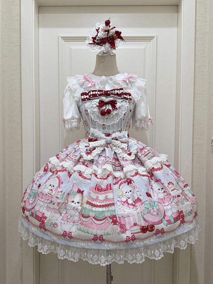 Puppy Sweet Jumper Cute Skirt Bunny Print and Dress Lolita Blue