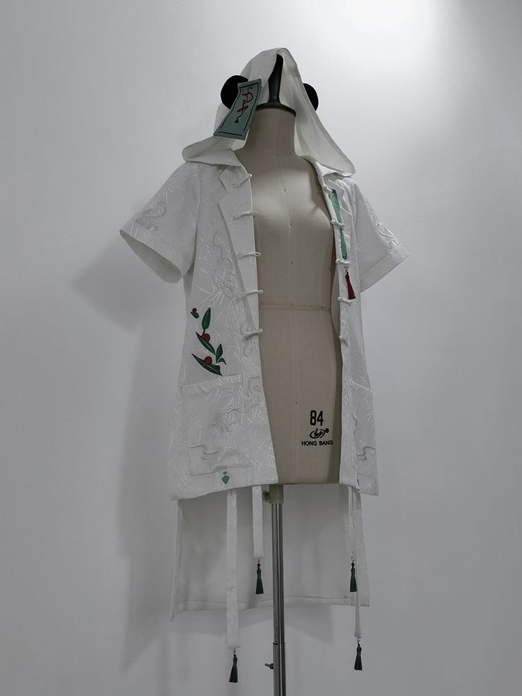 Coat Panda White Leaf Jacquard Hooded Ears Bamboo