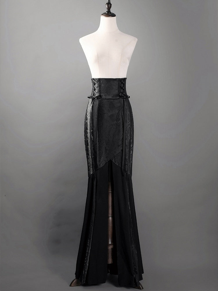 Black High Waist Snakeskin Grain Gothic Lolita Mermaid Skirt