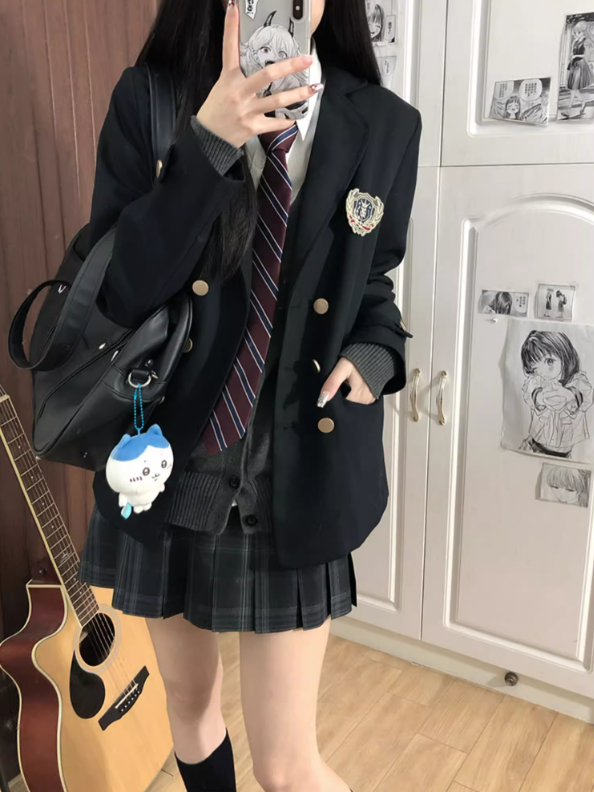 Muster Dark JK Rock Plissee Uniform 39CM Plaid Grau