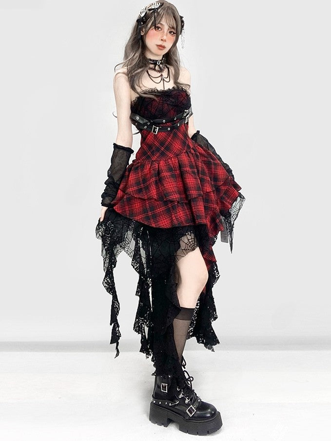 Slit Bittersweet Asymmetrical Glamorous Skirt Thigh-high Black Hem Lace