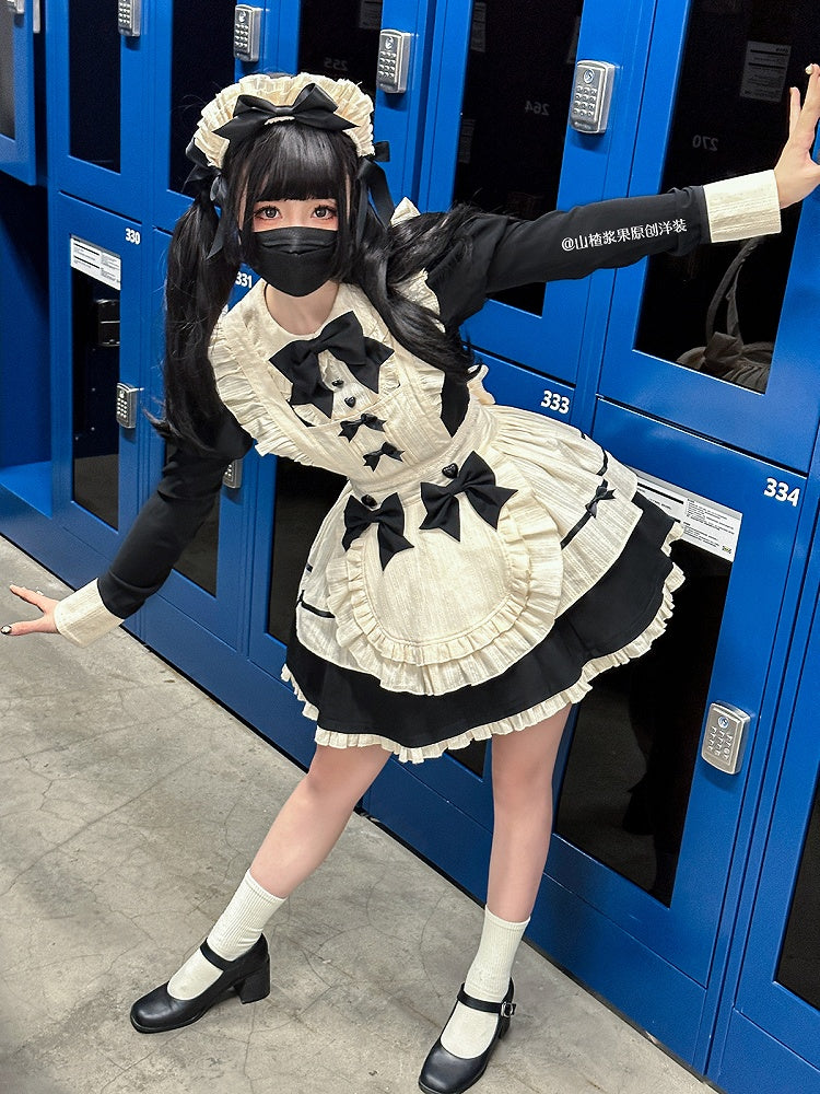 Abnehmbare kurze Lolita-Schürze KC + Kleid-Dienstmädchen-Ärmel Schwarz