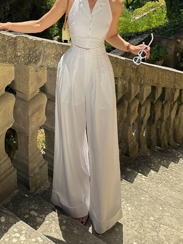 ヴィンテージホワイトハイウエストワイドレッグパンツ