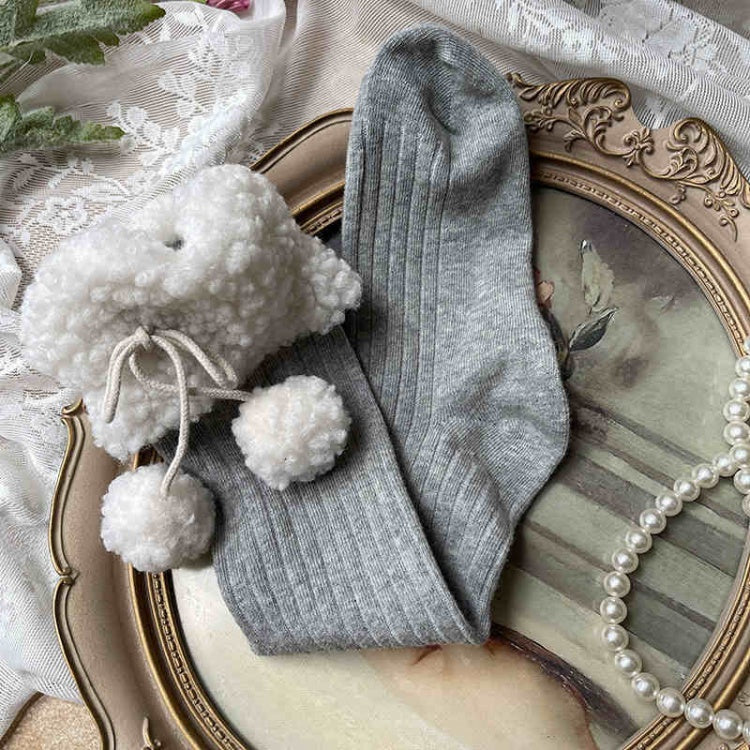 Lolita Pompons Cotton Stockings with Fleece Cuff