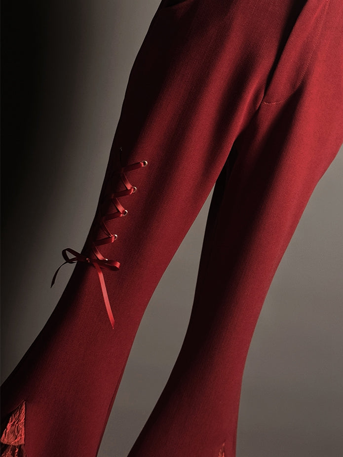 Pants Cuffs Red Lace Tiered Patches Flared