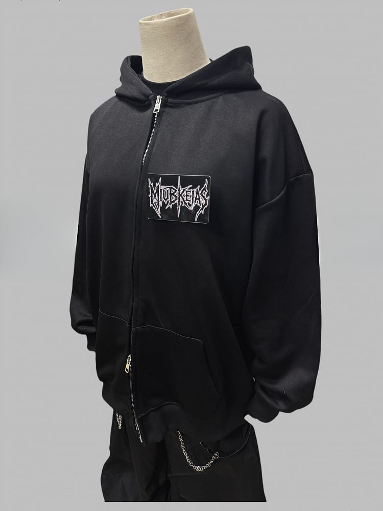 Applique Two-way Placket Zip Letter Black Jacket