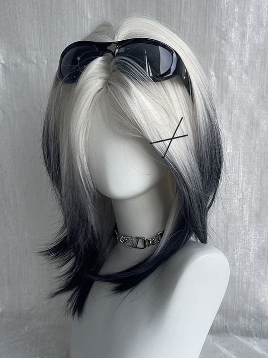 Black-white Ombre Above Bust Length Straight Synthetic Wig