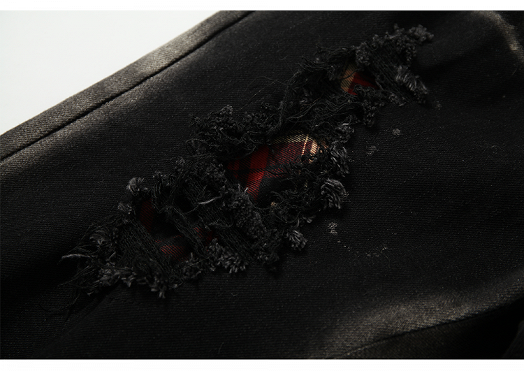 Black Split Cuffs Distressed Flared Jeans with Lace-up