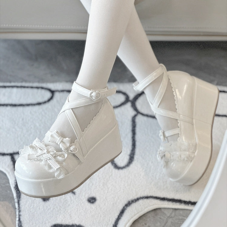 Sweet Lolita Plateau - Schnallen Herz Schuhe Weiß