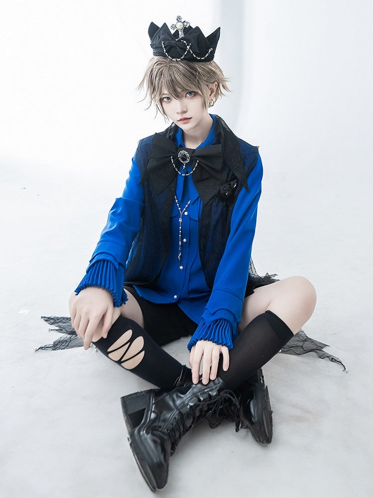 Spitz zulaufendes Prince Blue Lolita Shirt im Ouji Klein Kragenstil