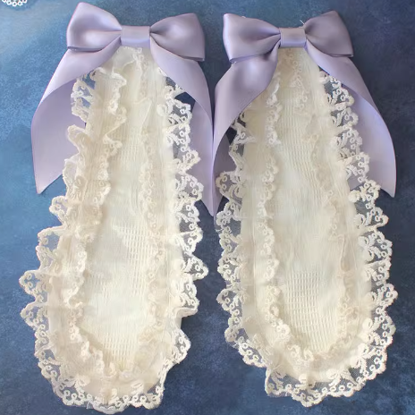 Bowknot Details Lace Trim Bunny Ears Hairclips