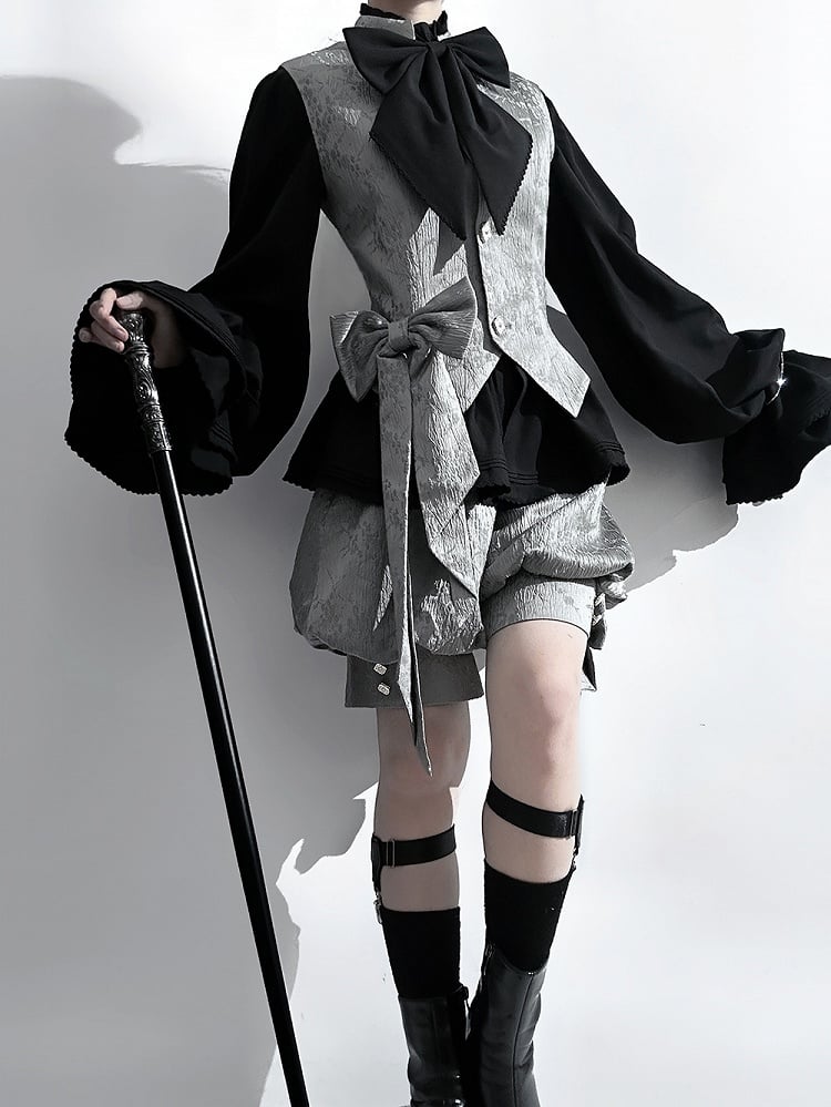 Banded Collar Prince Waistcoat Gray Ouji Jacquard