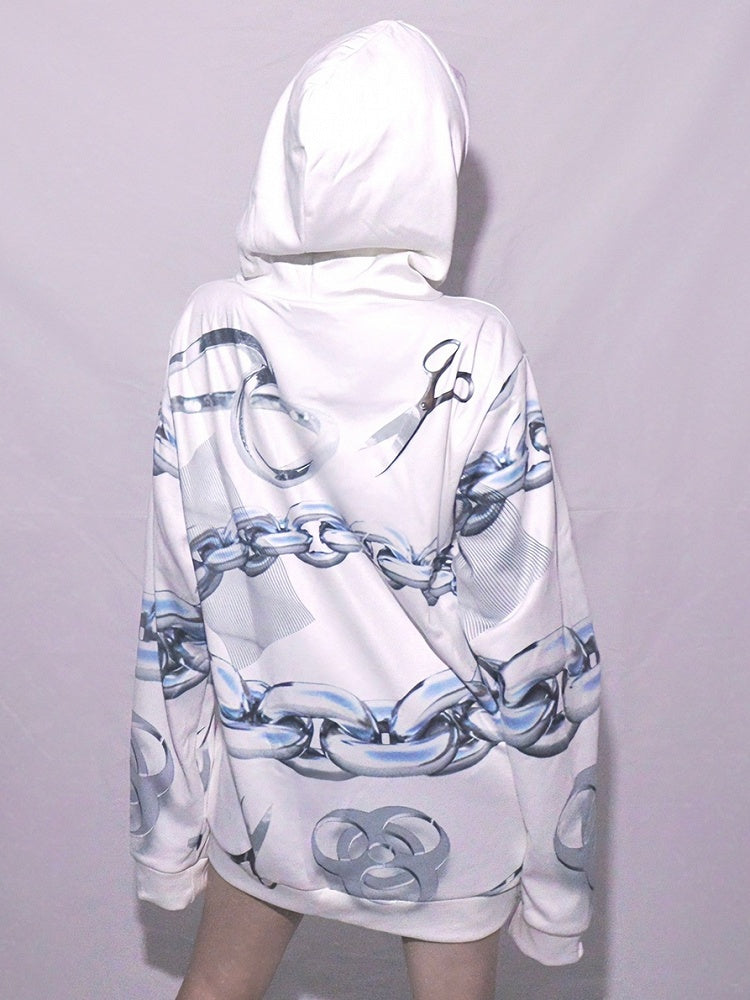 Hoodie And Cyberpunk Scissor White Print Chain