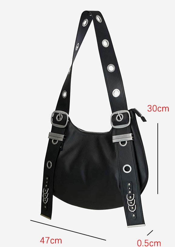 Chic Brown Punk Tote Bag With Adjustable Strap Crescent