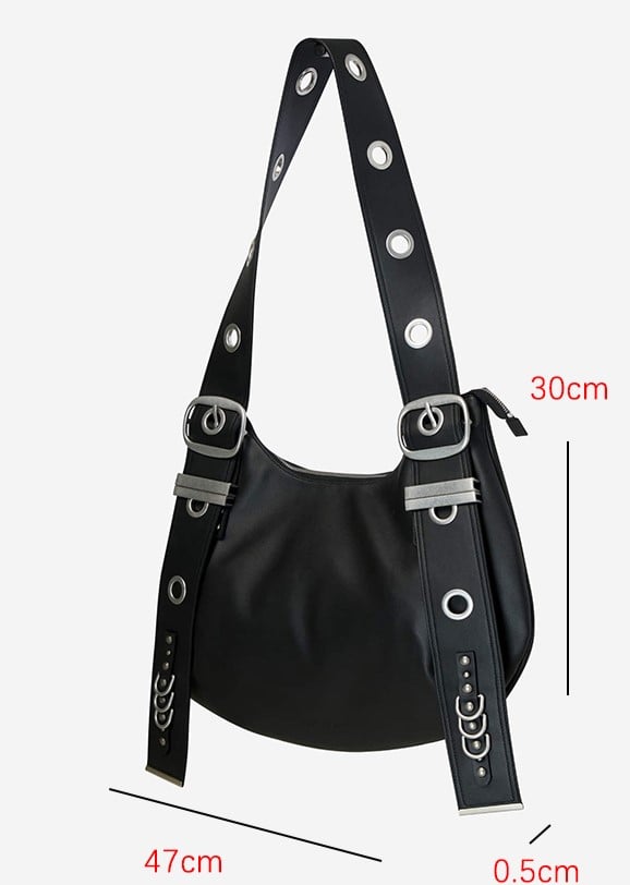 Tote Bag With Adjustable Strap - Punk Style Vintage Black Crescent