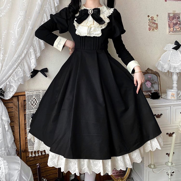 Apron Beige Black Sleeves Dress and Set Maid Juliette + Lolita