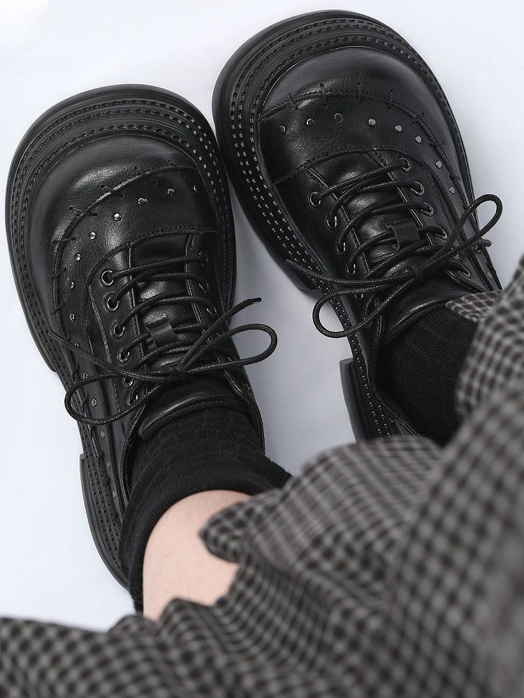 with Platforms Details Black Stitched Decor Gothic Studs