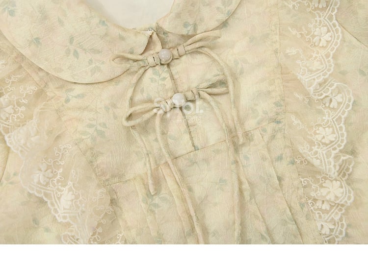 High-low Blouse Collar Trim Lace Pan Apricot Peter