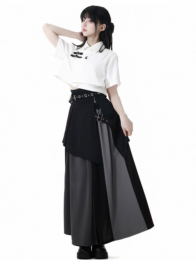 Black Asymmetrical Hem Corset Belt with Buckle Belt