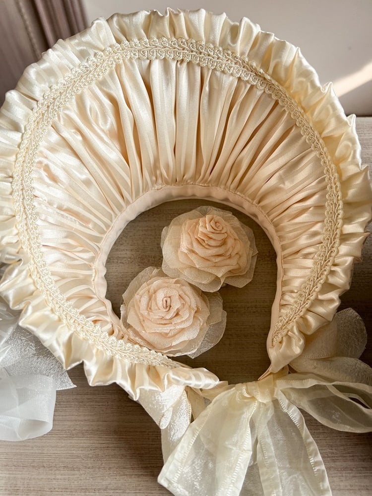 with Bonnet Ruffled Rosette Apricot/Black/White/Red Accents Lolita Detachable