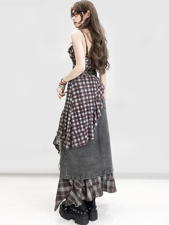 Saummuster Cami Glamorous Bittersweet Brown Plaid Asymmetrisch